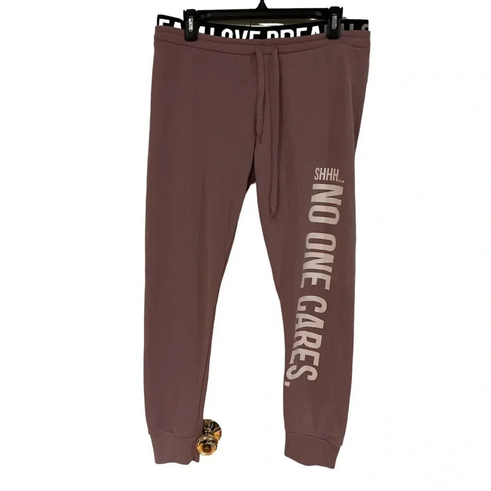Ardene Nude pink white logo drawstrings jogger pants Sz M